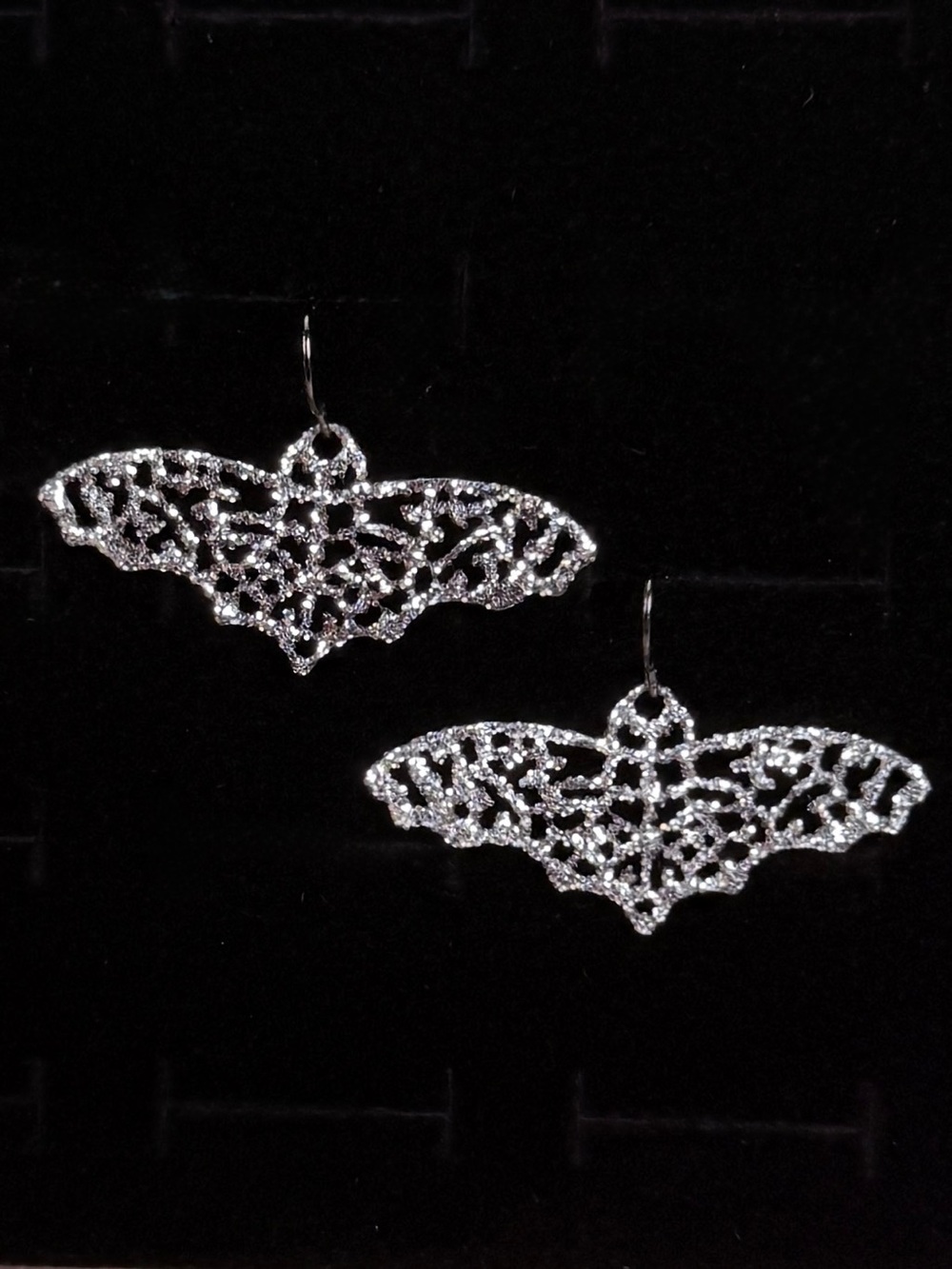 Pretty Silvertone bling bat costume pierced earrings